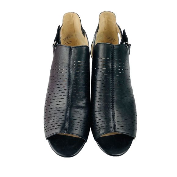 Adrienne Vittadin Black Leather Wedge Heel Open Toe Bootie Sandal Shoes US 9.5M - Picture 2 of 16